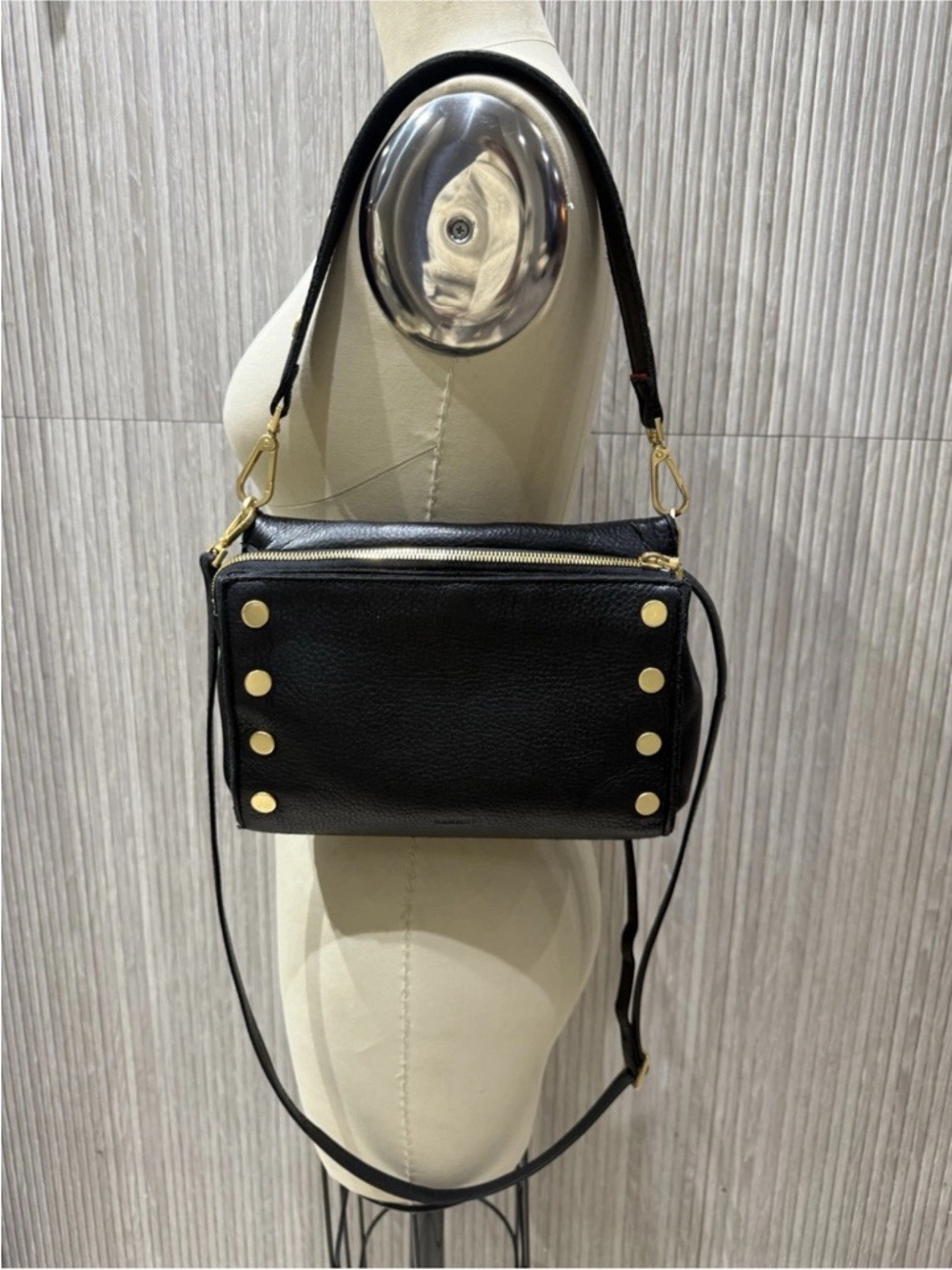 Authentic $495 HAMMIT Montana Clutch Black Leather / Gold Metal Shoulder Bag sm - Picture 7 of 16